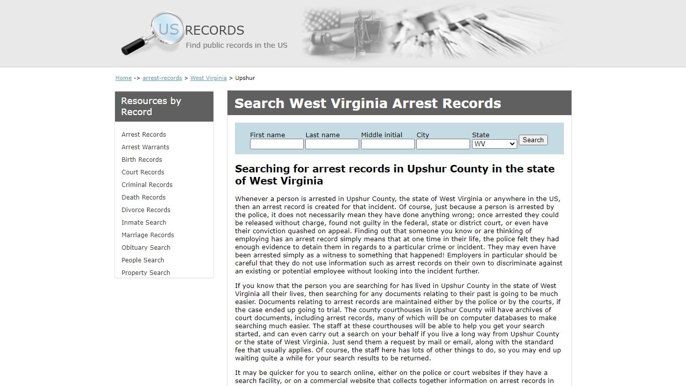 Search Arrest Records Upshur West Virginia | US Records
